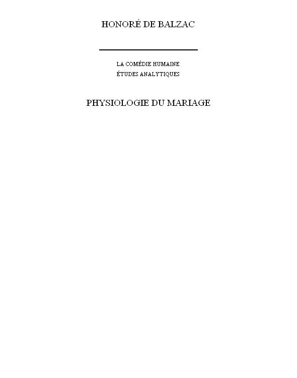 Physiologie Du Mariage