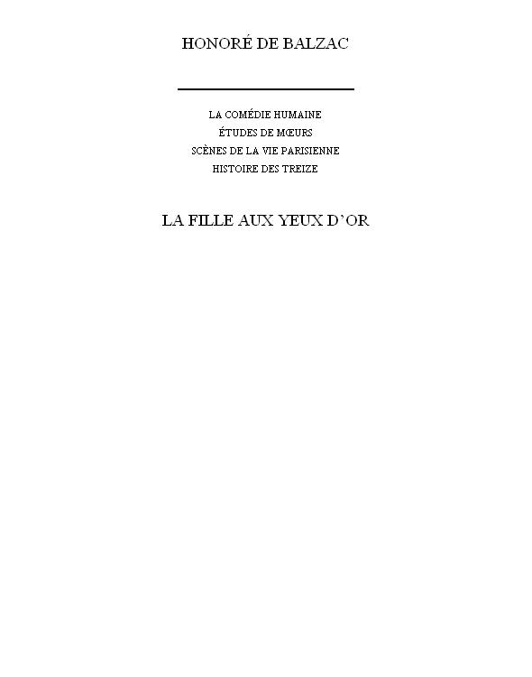 La Fille Aux Yeux D'Or