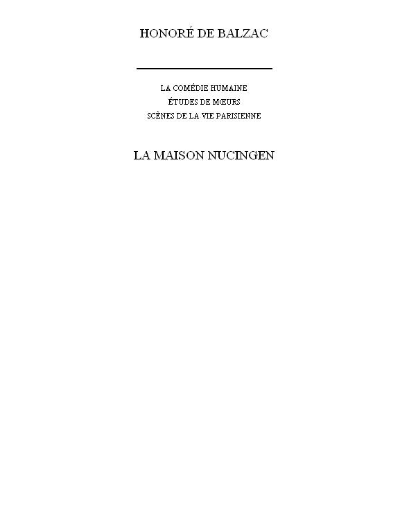 La Maison Nucingen Les Secrets De La Princesse De Cadignan Sarrazine Facino Cane Un Homme D'Affaires Les Comédiens Sans Le Savoir