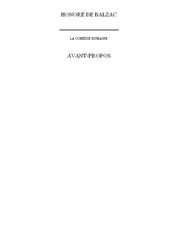 L'avant-Propos De 1842: Sur La Comédie Humaine