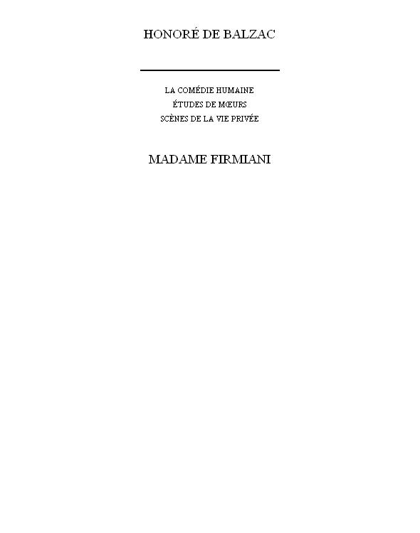 Madame Firmiani (Webster's French Thesaurus Edition)