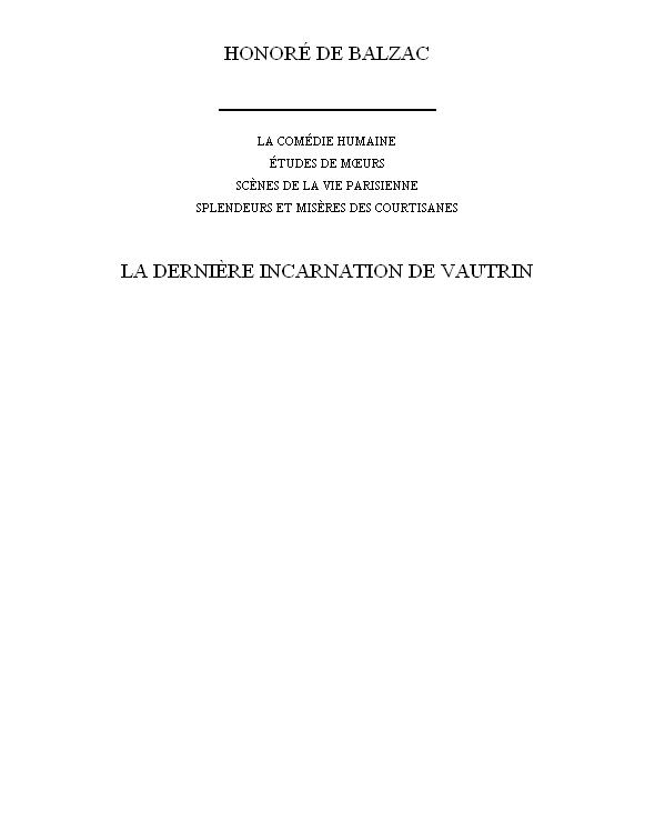 La Dernière Incarnation De Vautrin...