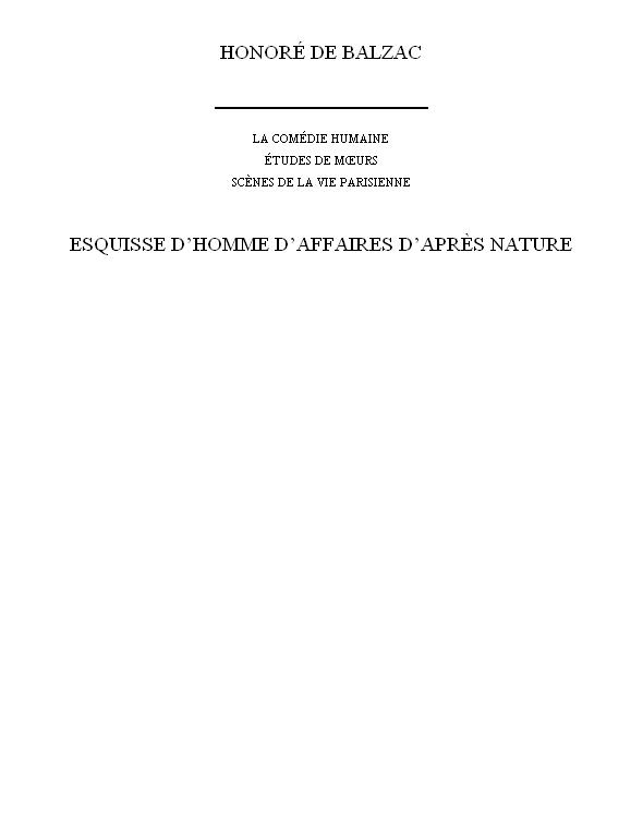 Balzac - Esquisse D'Homme D'Affaires D'Après Nature - French & English Editions - French Vocabulary & French Grammar Thru Paragraph-By-Paragraph Translation