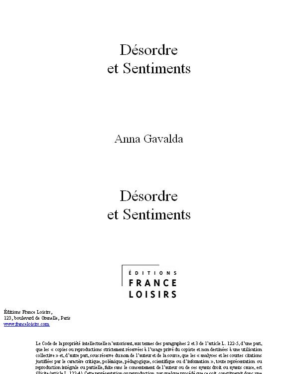 Désordre et Sentiments