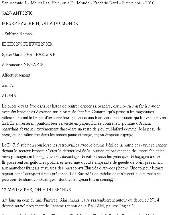 San Antonio 1 - Meurs Pas, Hein, on a Du Monde - Frederic Dard - Fleuve noir - 2010: Bloc de notas