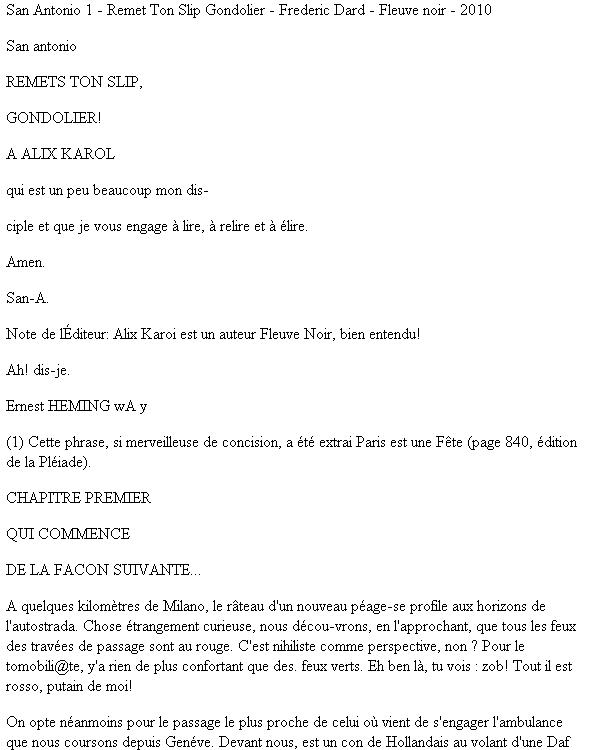 San Antonio 1 - Remet Ton Slip Gondolier - Frederic Dard - Fleuve noir - 2010: Bloc de notas