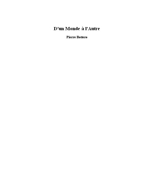 D'Un Monde à L'Autre